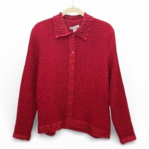 y2k red popcorn texture button up blouse